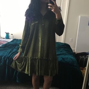 Elf Sack Velvet Ruffle Hem Dress